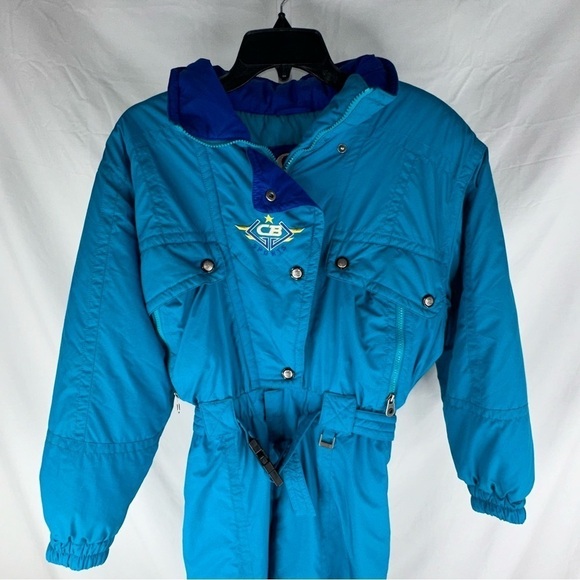 Vintage One Piece Ski Suit Snowsuit Blue, Women Size 10, Toasty Warm, CB Sports - Picture 2 of 13